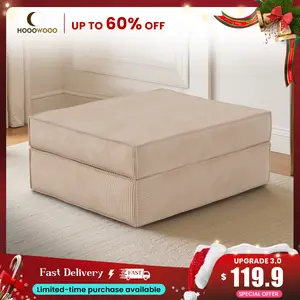 HOOOWOOO 27" × 16" Modular Ottoman Seat, Corduroy Fabric, Sectional Sofa Cloud Couch, Furry and Fluffy Pouf Foot Stool, DIY Customized Combination L, U, V Shaped, No Assembly Required