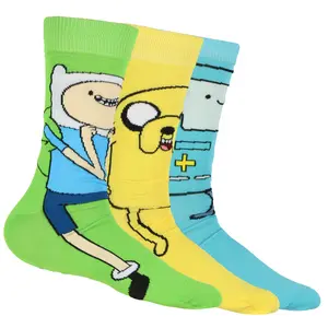 Adventure Time Socks Men's 3 Pairs Jake Finn BMO Mid Calf Crew Sock (Fits Shoe Size 6-12)