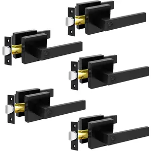Privacy Door Levers, 5 Pack Black Door Handles Bed and Bath Door Locks Locksets, Left and Reversible