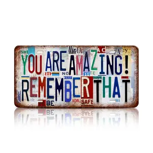 “You Are Amazing – Remember That” Metal Sign 6×12 inch (15×30 cm) – Positive Affirmation Wall Decor,Perfect gift for Mother’s Day, Motivational Quote License Plate Style Sign for Home, Office & Gift