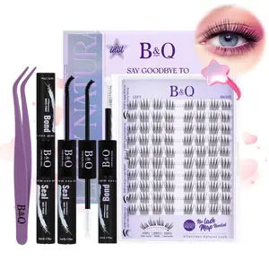 Idol Kit【Left & Right Lashes】B&Q No Lash Map Series Natural Look Individual Lash Kit,0.05mm Invisible Band Lightweight Lash Clusters,CC Curl for DIY Lashes Extension,Waterproof Bond Seal Week Lasting Vacation Lash #SummerVibes