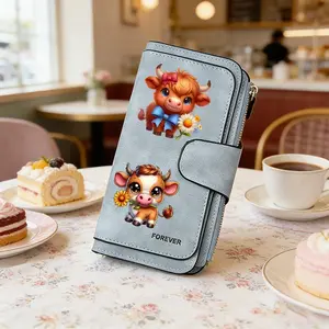 1pc Highland cattle pattern women's long wallet, multi-functional wallet, portable snap coin purse, birthday gift and daily commuting essential, perfect holiday gift, suitable for outdoor, travel and family use, 3.10CYJ-1