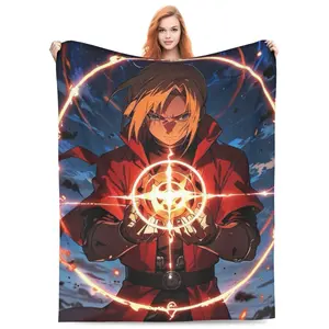 Fullmetal Alchemist Flannel Blanket Cozy Anime Throw Soft Warm Bedding Couch Blanket Travel Blanket Outdoor Blanket