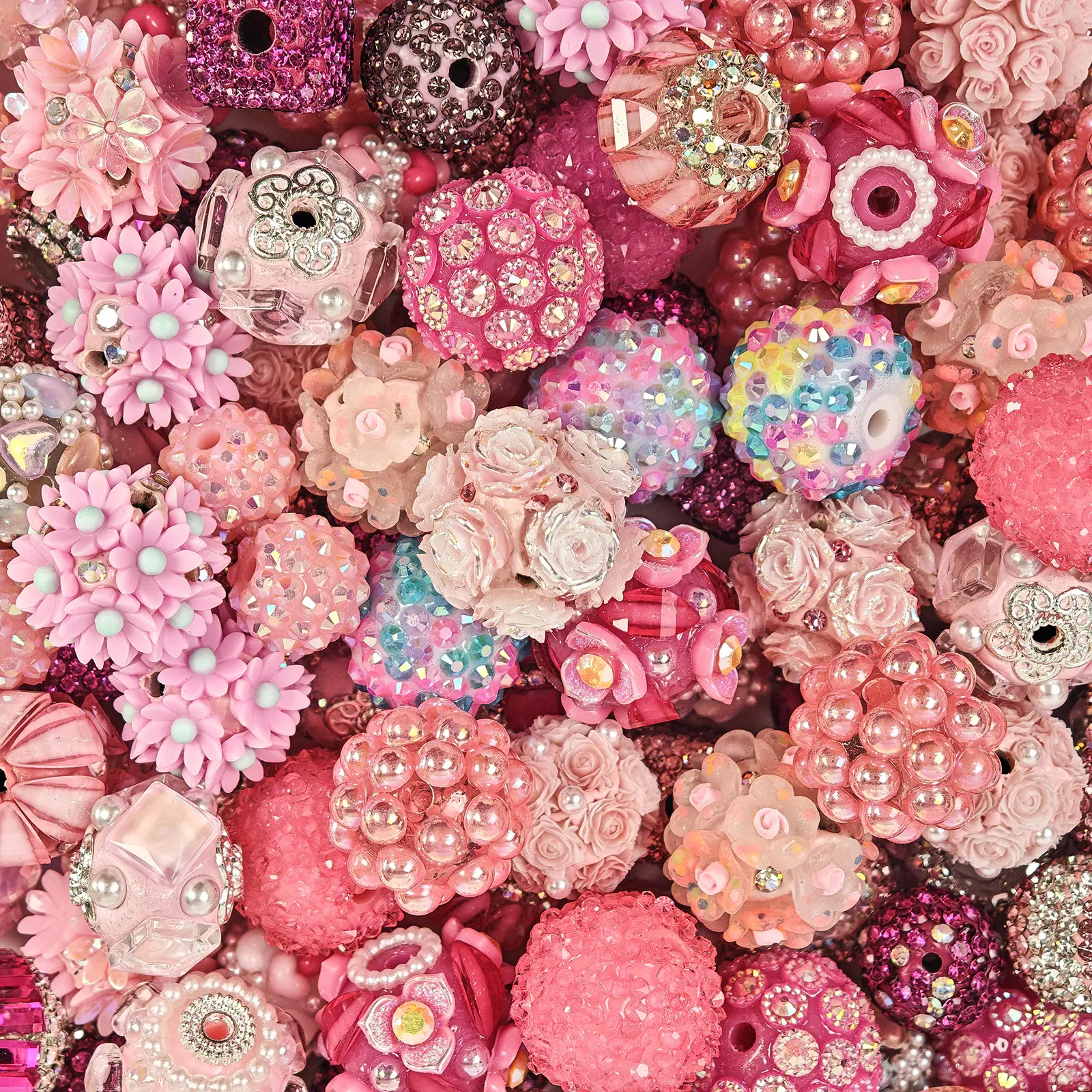 10Pcs Large Hole Resin Rhinestone Fancy Loose Beads - Pink Tone Mixed Styles (Random Shipment) for DIY Decorative Pen Handcrafting, Valentine's Day Spring Party Gift Craft Supplies