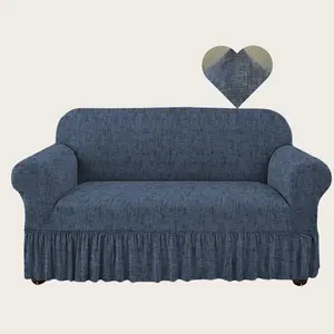 Modern Deep Blue Stretch Sofa Cover, Elastic Band Closure, Pet-Friendly, Polyester Blend, Fits Various Sizes, Elastic Sofa Slipcover