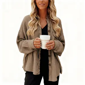 Womens Waffle Knit Plaid Shacket Boyfriend Button Down Shirt Jacket Loose Long Sleeve Tops