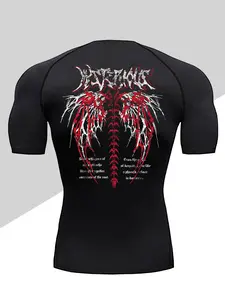 Men's Dragon Print Compression T-Shirt, Quick-Dry Breathable Stretch Fabric, Tight-Fitting Short Sleeve Top for Fitness and Outdoor Activities, Athletic Compression Shirts