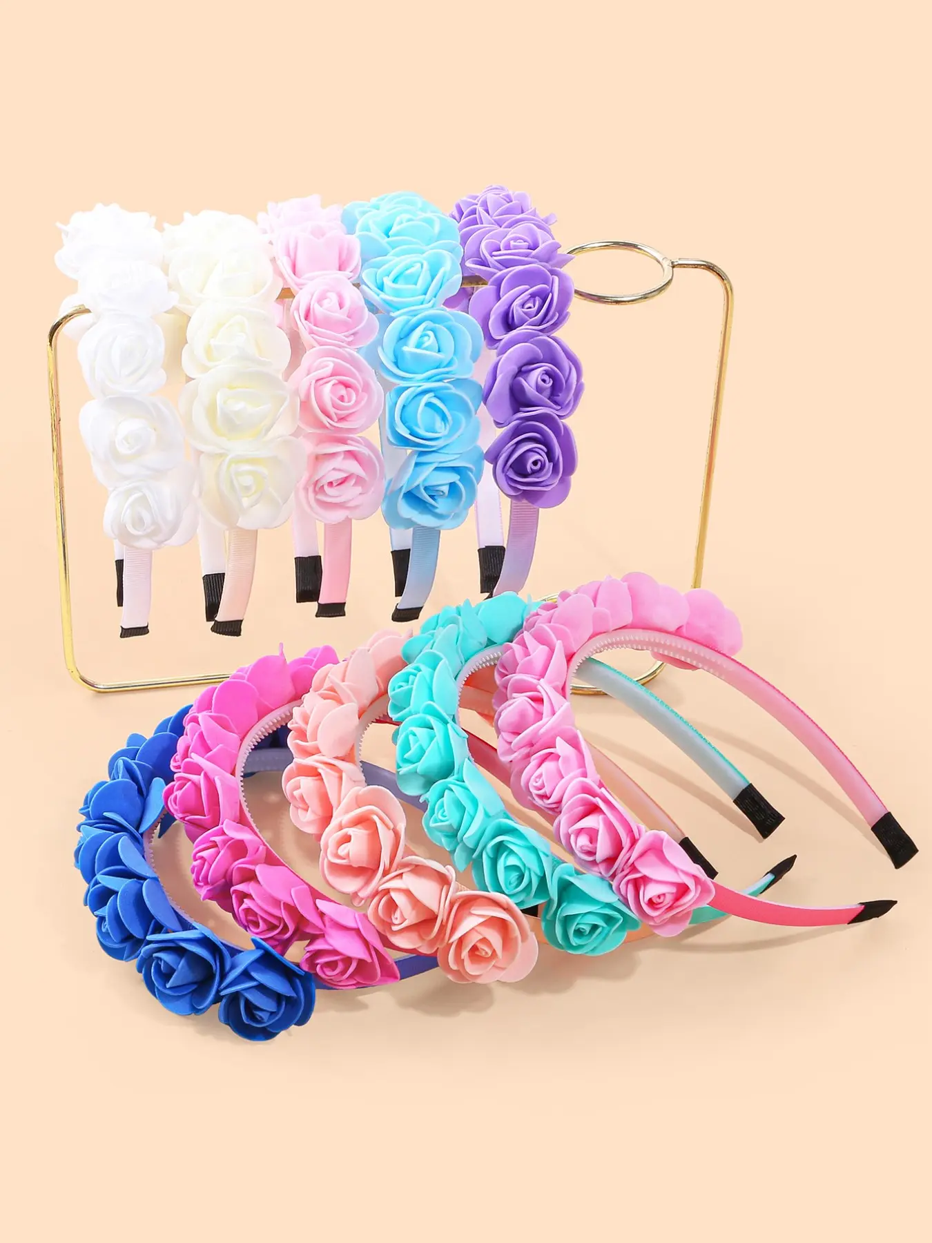 5 pieces of foam rose headband, fresh and sweet headband, Soft Headband, Puffy Headband, suitable for ladies and girls' holiday party beach photos, fashionable and versatile hair accessories, spring and summer fashionable headband