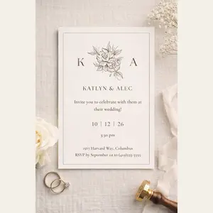Minimalist Wedding Invitation Suite with Details Card Modern Elegant Floral Wedding Invite Set Printed on Premium Matte Cardstock for Neutral Modern Garden Vintage or Romantic Weddings
