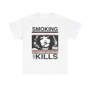 Smoking Kills Retro Manga Style Graphic T-Shirt, Cotton Tee