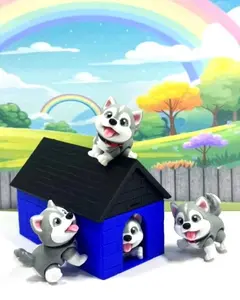 4pcs 3D Printed Baby Husky Chibi Edition, Cute Articulated Fidget Baby Husky Dog, Gray Poseable Animal Toy, Custom Pet Gift for Dog Lovers Decor Set