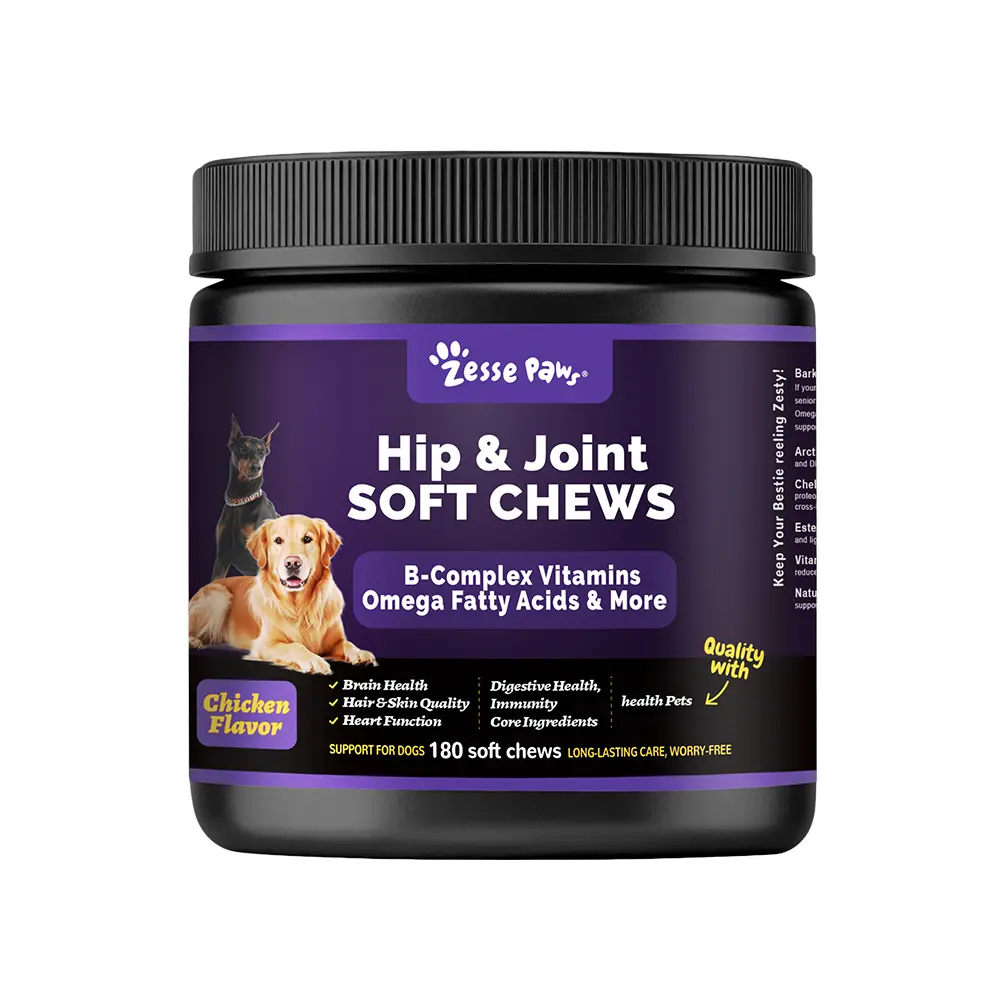 Hip & Joint Soft Chews for Dogs & Cats 180 Chicken Flavored Chews-Zesse paws ,with Omega-3, Glucosamine, MSM & Esterified Vitamin C – Vet Recommended for Active, Senior & Growing Pets fleatick sim parica relief chew pet treat immune probiotics tick
