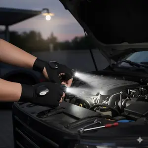 Waterproof Anti-Slip LED Work Gloves for Outdoor Night Running Camping Fishing. Durable Reflective Adjustable Brightness Portable Emergency Light for Car Repair Hunting Exploration Safety Gear. Practical Gift for Men Christmas Fathers Day.
