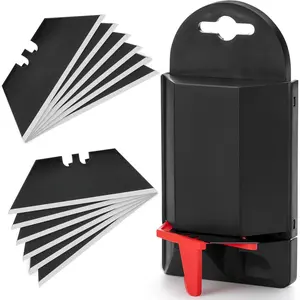 100 Pack Utility Knife Blades with Dispenser, Carbon Steel Black Box Cutter Blades, Utility Razor Blades for Utility Knives(WJ)