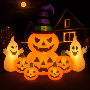 7ft Halloween Inflatable Outdoor Decoration Blow Up Overlap Pumpkin with Hat Halloween Decor Stacked Jack O Lantern Pumpkins Decor for Holiday Garden Yard Lawn, Halloween Decorations Outdoor Extra Large, Decoration Halloween, Halloween Lawn