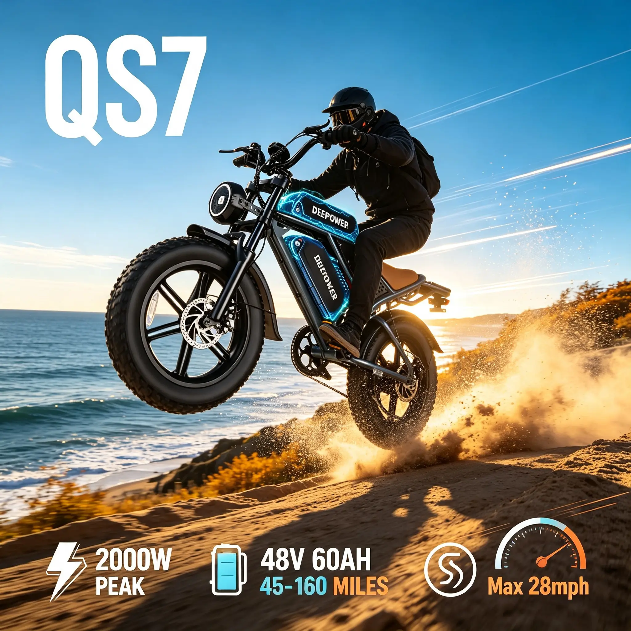 2026 DEEPOWER｜2000W Peak Power｜28 MPH Top Speed｜48V Multi‑Size Removable Battery｜45‑160 Miles Range｜Full Suspension｜20" Fat Tires｜LED Headlights｜UL Certified｜Easy to Maneuver｜sohochic｜Daily Commute｜Snow｜Beach｜Adult Off‑Road Electric Bike