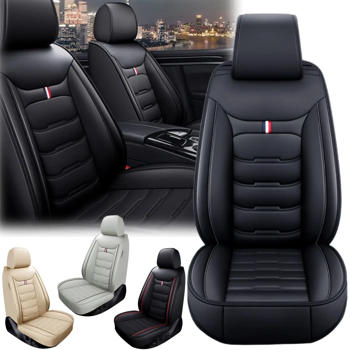 2-Pack Front Car Seat Covers, Cars Accessories - Waterproof, Breathable, Non-Slip PU Leather, Soft Touch, 4 Seasons Universal Fit for BMW, Chevrolet, Ford F150, Honda, Jeep, Nissan, Toyota, Hyundai, Volkswagen, Buick, Dodge, MAZDA, Protective