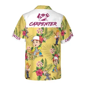 CARPENTER Hawaiian Shirt, Short Sleeve Casual Button Down Shirts Summer Beach Shirt, Tropical Floral Shirt
