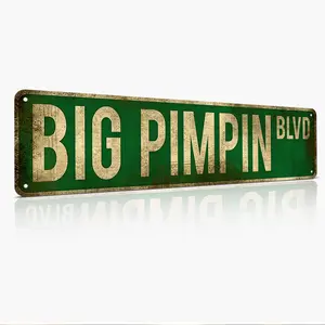 Big Pimpin BLVD Aluminum Metal Sign - 16x4 Inch Round Street Sign Wall Decor for Man Cave, Garage, Bedroom & Urban Home - Gift for Hip Hop Fans, Streetwear Enthusiasts & Urban Decor Lovers Acrylic Plaque Sign
