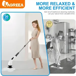 Electric Spin Scrubber with Extendable Handle, 9-in-1 Cordless Electric Cleaning Brush with Replaceable Brush, USB Rechargeable, Waterproof, Strong Rotating Scrubber for Bathroom, Kitchen, Tile, Floor, Tub, Shower, Grout, Cordless Power Scrubber
