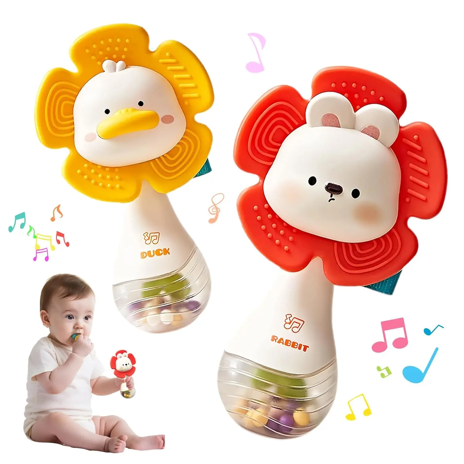 2 PCS Baby Rattles Teething Toys 3-6 Month, Baby Toys  0-6 Months Infant Toy Sensory Toys with Beads Grasping Shaker, Newborn Must Haves Toys Babies Gifts