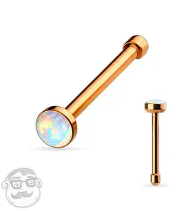 20G PVD Rose Gold White Opal Nosebone Stud