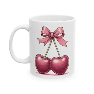 Coquette Cherry Gift Mug Bow Cherry Cup Mothers Day Present - Cute Tea Cup for Women - Romantic - Mother's Day Gift for Nana