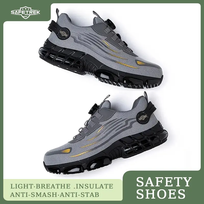 Men's Steel Toe Safety Shoes Puncture Proof And Smash Proof With Swivel Button Contrasting Color Mesh Work Shoes Suitable For Outdoor Work Blue Collarindustrial Construction Outdoorfun Footwear Fathers Day Gift