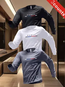 3-Piece Quick-Dry Breathable Men's Round Neck Long Sleeve Sport T-Shirt, Fitness Sport Top, Breathable Activewear, Comfortable Soft, Moisture-Wicking, Multiple Colors Available
