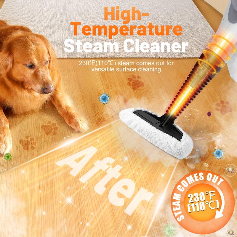 Phueut 1250W Pressurized Steam Cleaner with 11-Piece Accessories 360-Degree Angle for Floor Grout Tile Grease Multipurpose Home Cleaning Tool 15.2OZ Water Tank Capacity