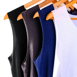 Men's Tank Top Ice Silk Mesh Summer Seamless Slim Fit Sports Tight Undershirt Youth Sleeveless Underwear Base Shirt
