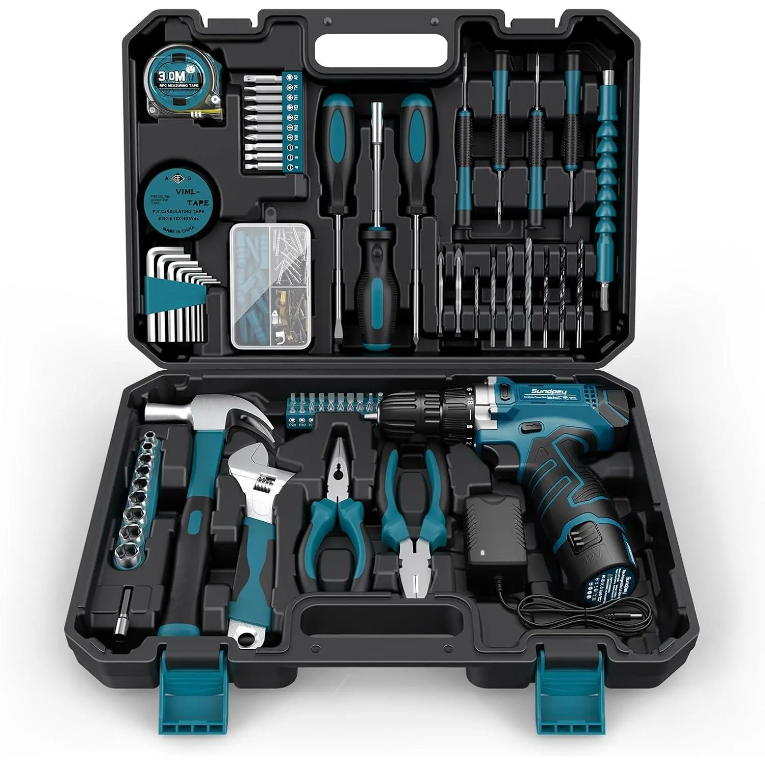 Tool Kit 206PCs with - 12V Combo Home Tool Set - Toolbox for Men Women for Office Repair (Screwdriver Set & Pliers Set)