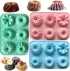 3pcs Silicone Donut Baking Molds,Multicolor Doughnut Pans,6-Cavity Designs Donut Flower And Swirl Shaped,Suitable for Crafting Delectable Desserts