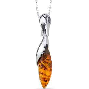 Baltic Amber Pendant Necklace Sterling Silver Cognac Color