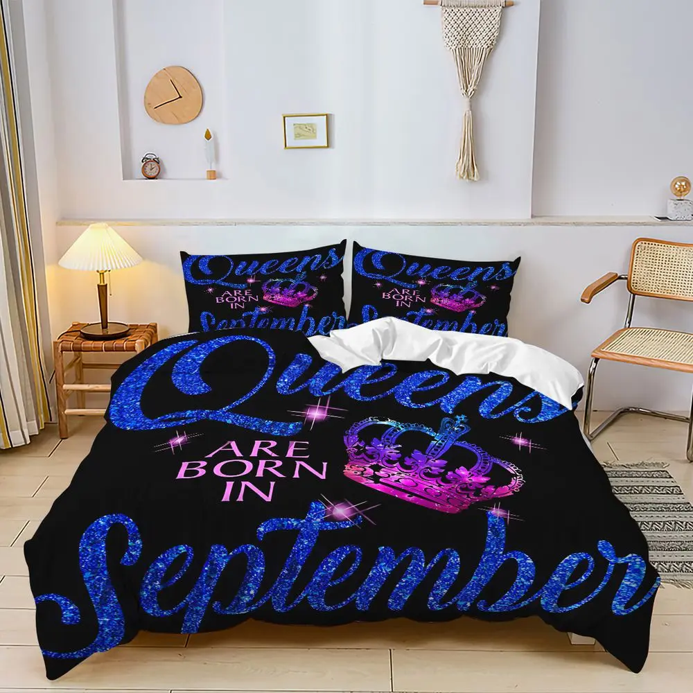 2/3Pcs Glittery Royal Blue Queens Duvet Cover Set, Fun September Birthday Theme Bedding Set, Luxuriously Soft & Sparkly Design, Ideal for Glamorous Bedroom Decor, Gift for Her Includes 1 or 2 Pillowcase - No filling/Zipper Closure
