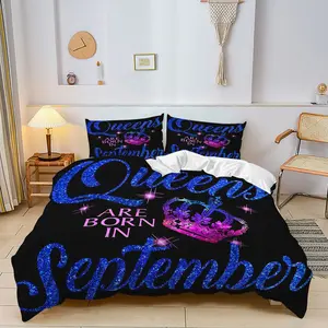 2/3Pcs Glittery Royal Blue Queens Duvet Cover Set, Fun September Birthday Theme Bedding Set, Luxuriously Soft & Sparkly Design, Ideal for Glamorous Bedroom Decor, Gift for Her Includes 1 or 2 Pillowcase - No filling/Zipper Closure