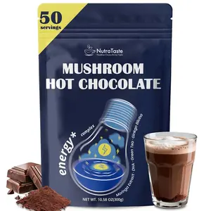 Mushroom Hot Chocolate, 50 Servings Cocoa Powder | 10 Mushrooms Supplements with Moringa Extract, DHA, Green Tea & Ginkgo Biloba | Support Focus & Gut Health | Vegan & Keto, Gluten-Free