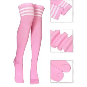 Womens Stripes Thigh High Socks Extra Long Striped Over The Knee Socks Leg Fashion Design Super Stretchy Comfortable Fit