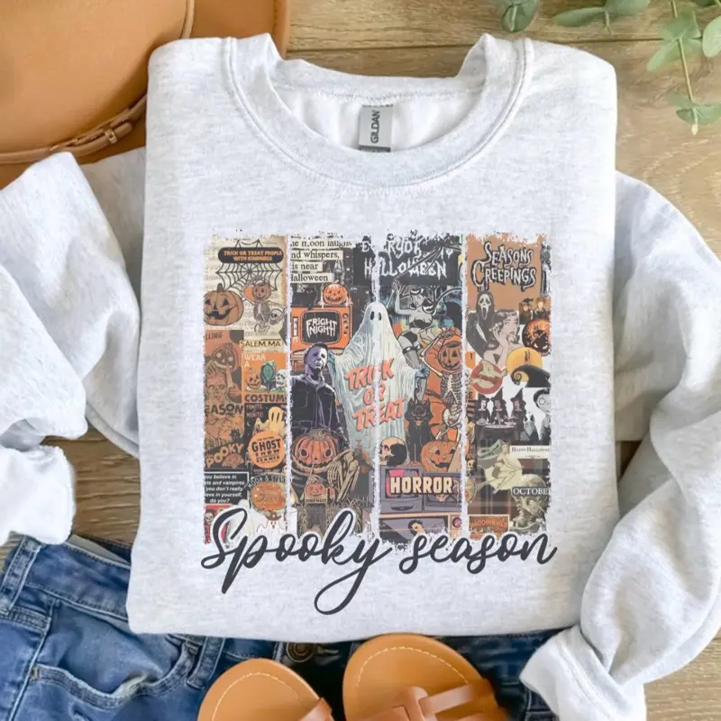 Spooky Season Collage Sweatshirt, Retro Spooky Season, Horror Characters Lover Shirt Gifts for Fan