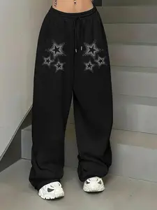 Women's Star Print Drawstring Waist Sweatpants, Casual Street Jogger Pants for Daily Wear, Ladies Bottoms for Summer
