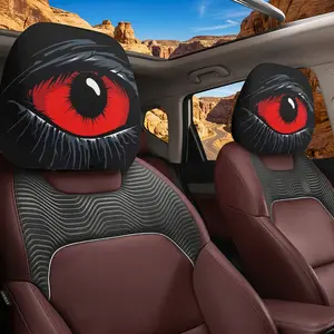 Red Devil's Eye Car Headrest Covers - 2 pcs Red and Black Gothic Design Washable for General Motors Vehicles Minimalist Style Polyester Material
