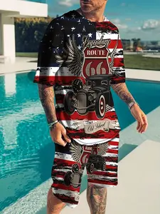 Men's Casual Summer Set, Menswear Short Sleeve T-Shirt and Shorts, Fitted Knee Length, Perfect for Daily Fitness and Sports Wear