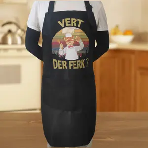 Swedish Chef Apron With 3 Pockets & Adjustable Neck Strap, Novelty Cooking Aprons, 1 Count Polyester Muppet Apron With Slogan"Vert Der Ferk", Unisex BBQ Apron, Birthday Present,Gift for Husband,Son & BF,Father's Day Gift,Gift for Daughter&Wife&GF