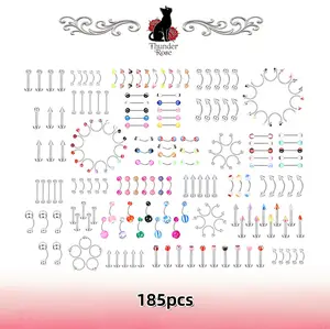 Stainless Steel Piercing Jewelry Set, Hypoallergenic Colorful Nose Rings, Lip & Eyebrow Studs, Casual Daily Body Piercing Accessories