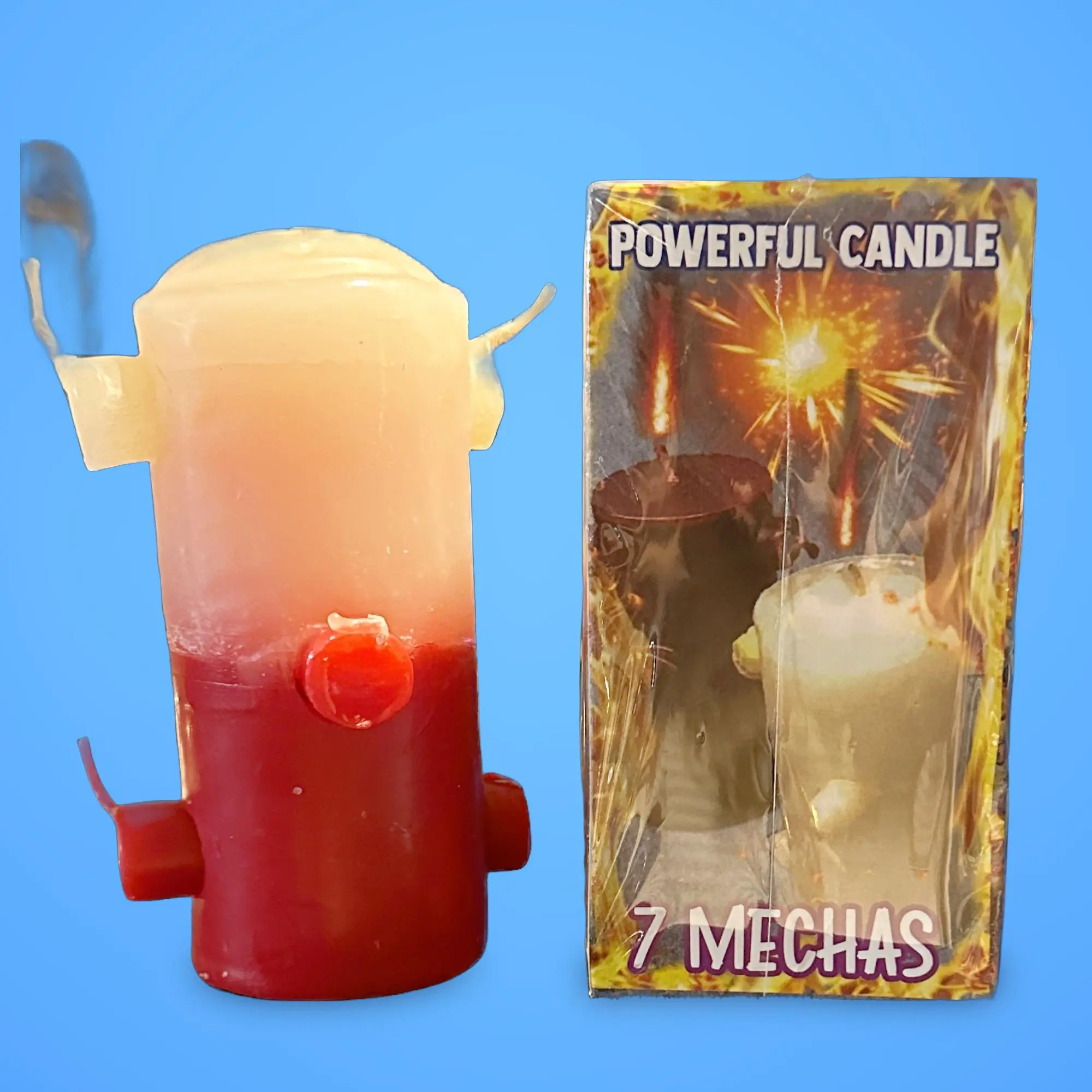 7-Wick Red and White Santeria Spiritual Candle, Multiple Wicks Design, Amplifies Spiritual Strength, Home Decor Home Supply, 7 Wicks