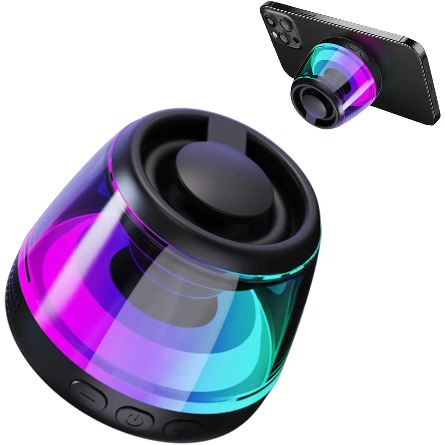 Speaker,  Speaker with RGB Light Show, Portable Speaker for MagSafe Phone Stand, Phone Stand for  16/15/14/13/12 Series// (Black) (Black)