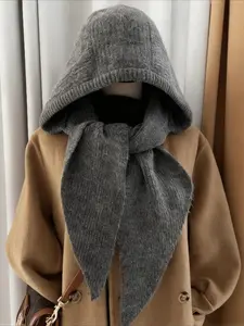 Autumn Winter Women Wool Knitted Hat Scarf Set Ins Style Balaclava Beanie Windproof Warm Plush Hood Outdoor Cycling Christmas Gift