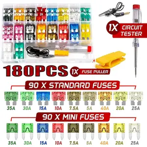180PCS&Car Blade Fuse Assortment Set with Assorted Car Blade Fuses in Colorful Plastic Pallets for Automotive Applications