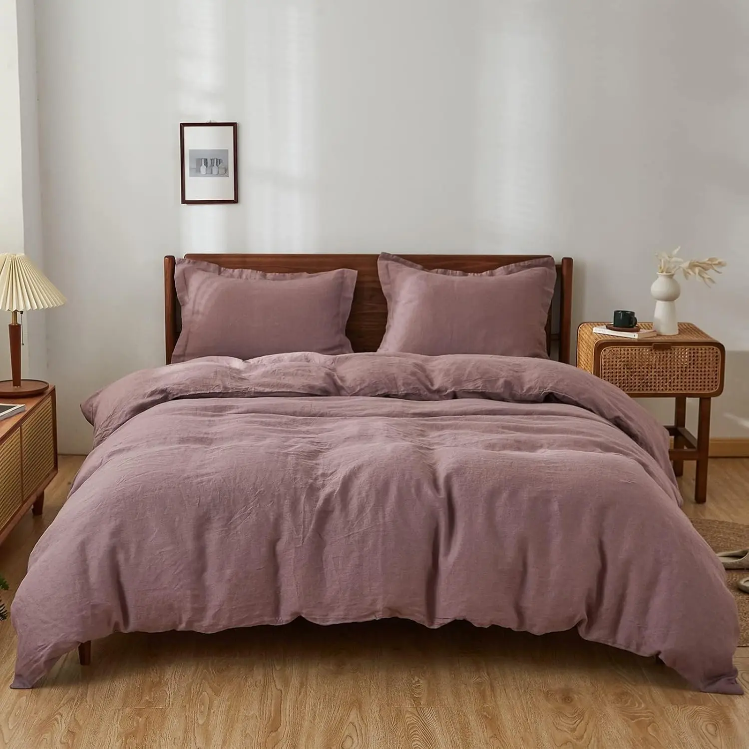 100% Linen Duvet Cover, 3 Natural French Flax Purple Duvet Cover Queen Size, Linen Comforter Cover with 2 Pillowcases(Purple, 88"x92")