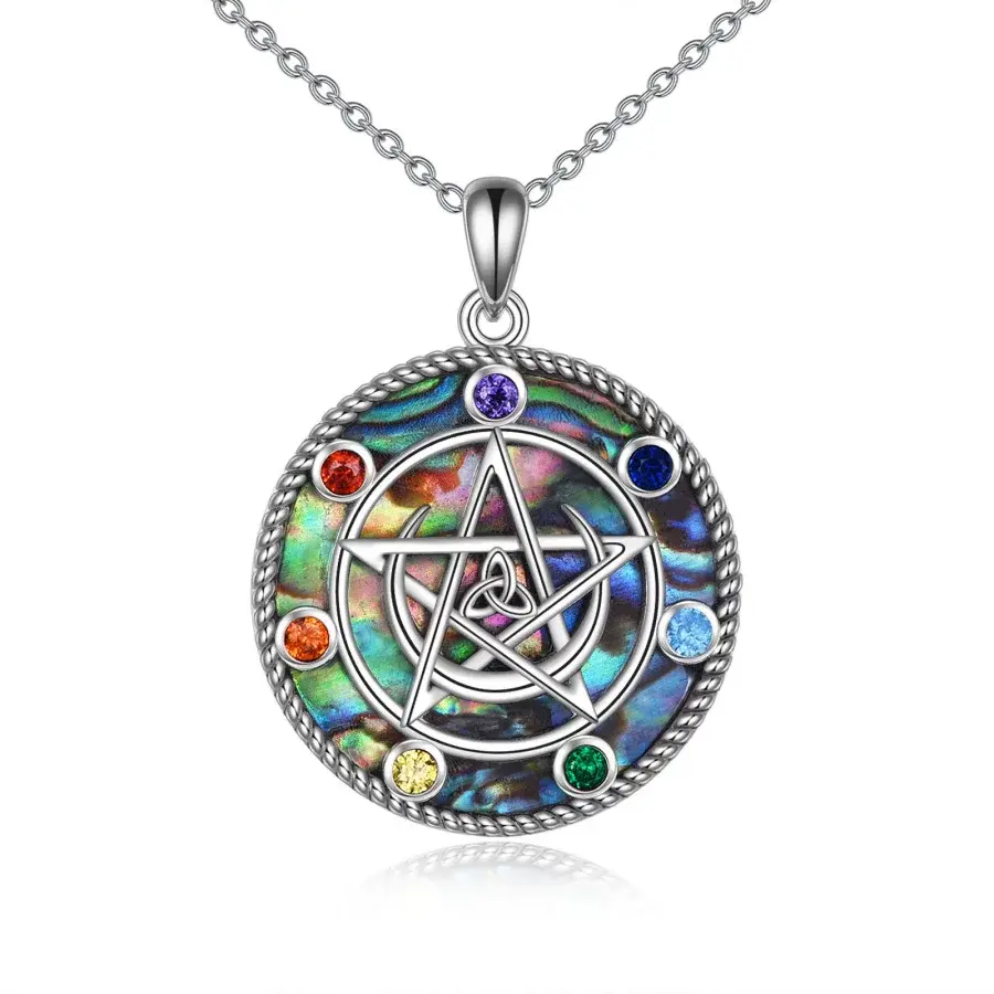 S925 sterling silver pentagram necklace sterling silver chakra moon pentagram pentagram pendant necklace Celtic pagan witchcraft magic amulet jewelry